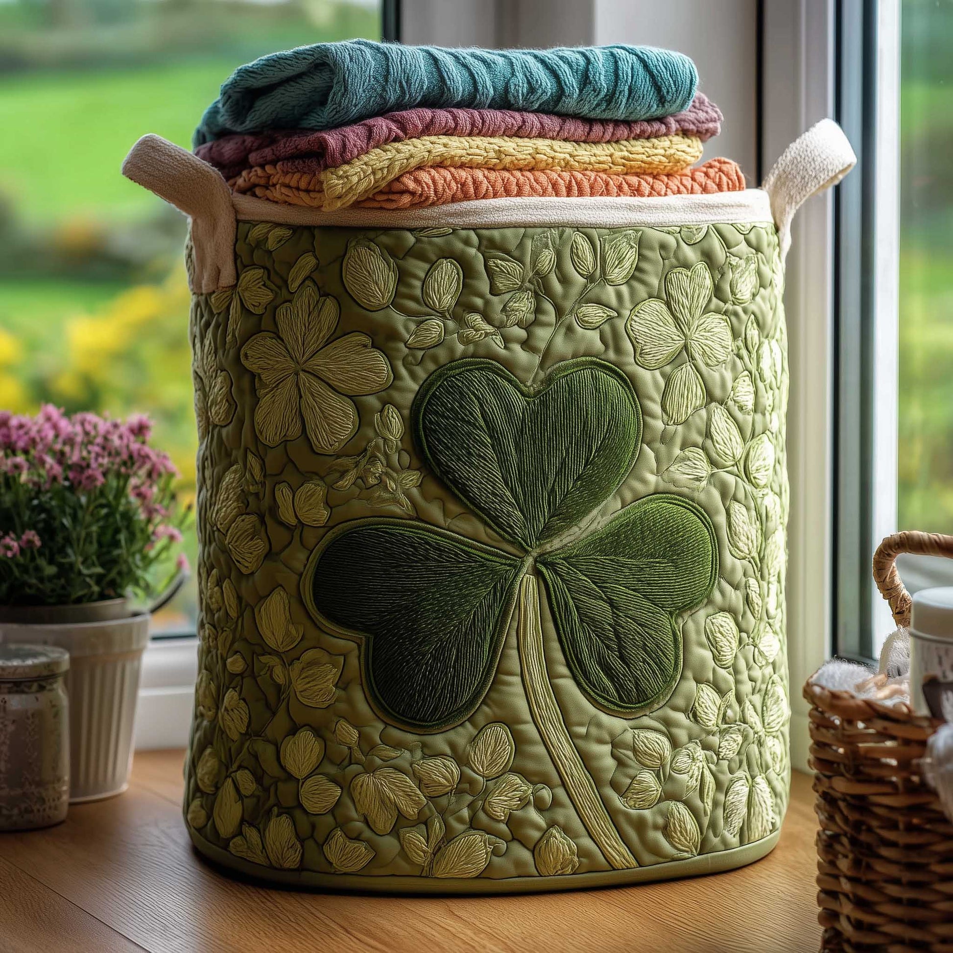 The Irish Shamrock Quilted Laundry Basket Tote 5973
