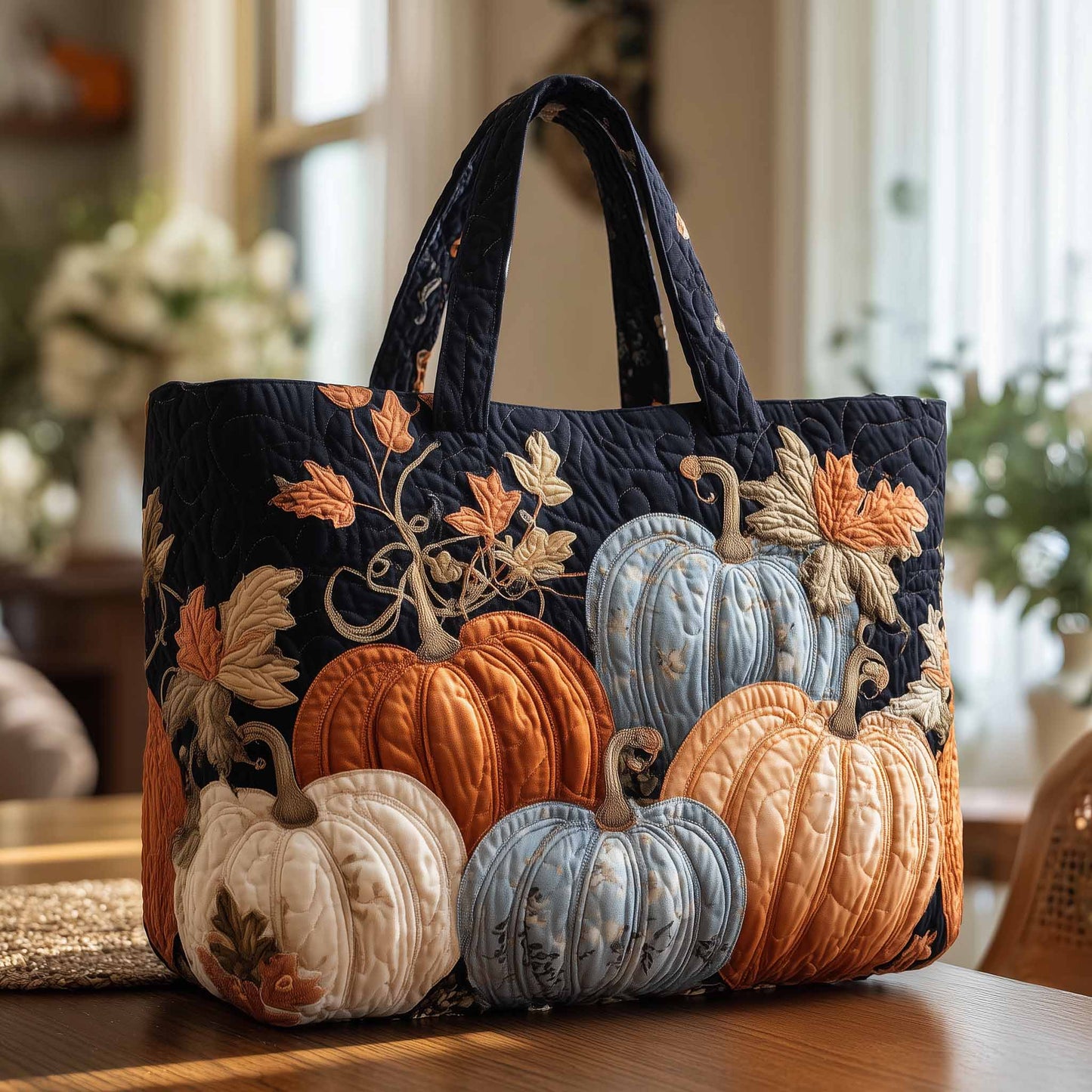 Everyday Pumpkins Leaves Quilted Tote