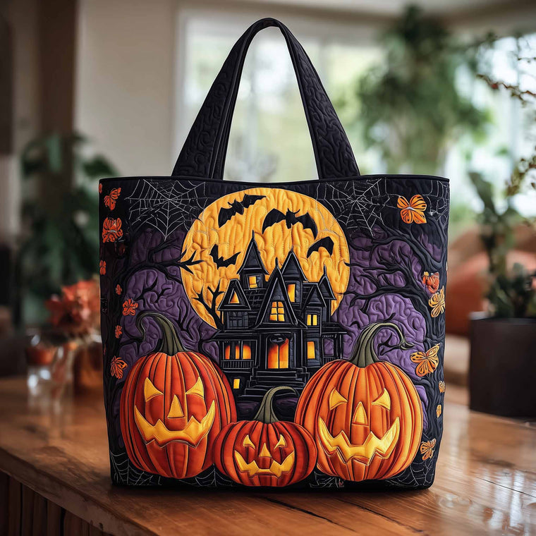 Jack-O'-Lanterns Haunted House Quilted Tote