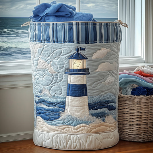 The Peaceful Lighthouse Quilted Laundry Basket Tote