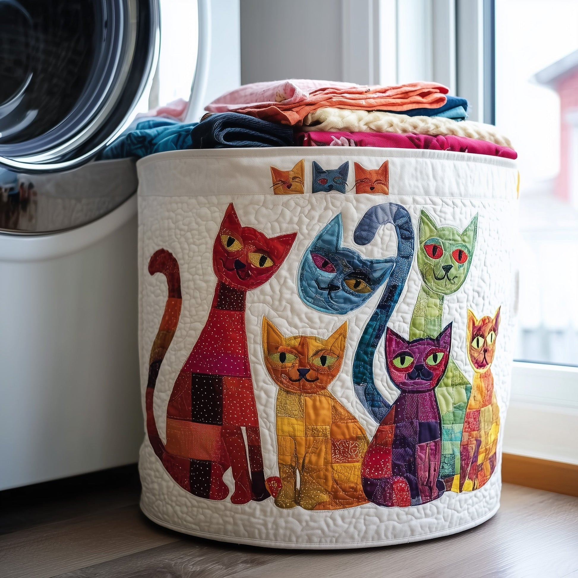 The Playful Cat Quilted Laundry Basket Tote 6240