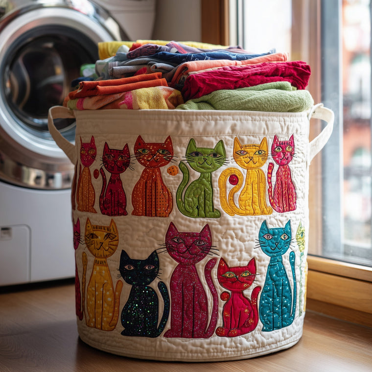 The Playful Cat Quilted Laundry Basket Tote 6241