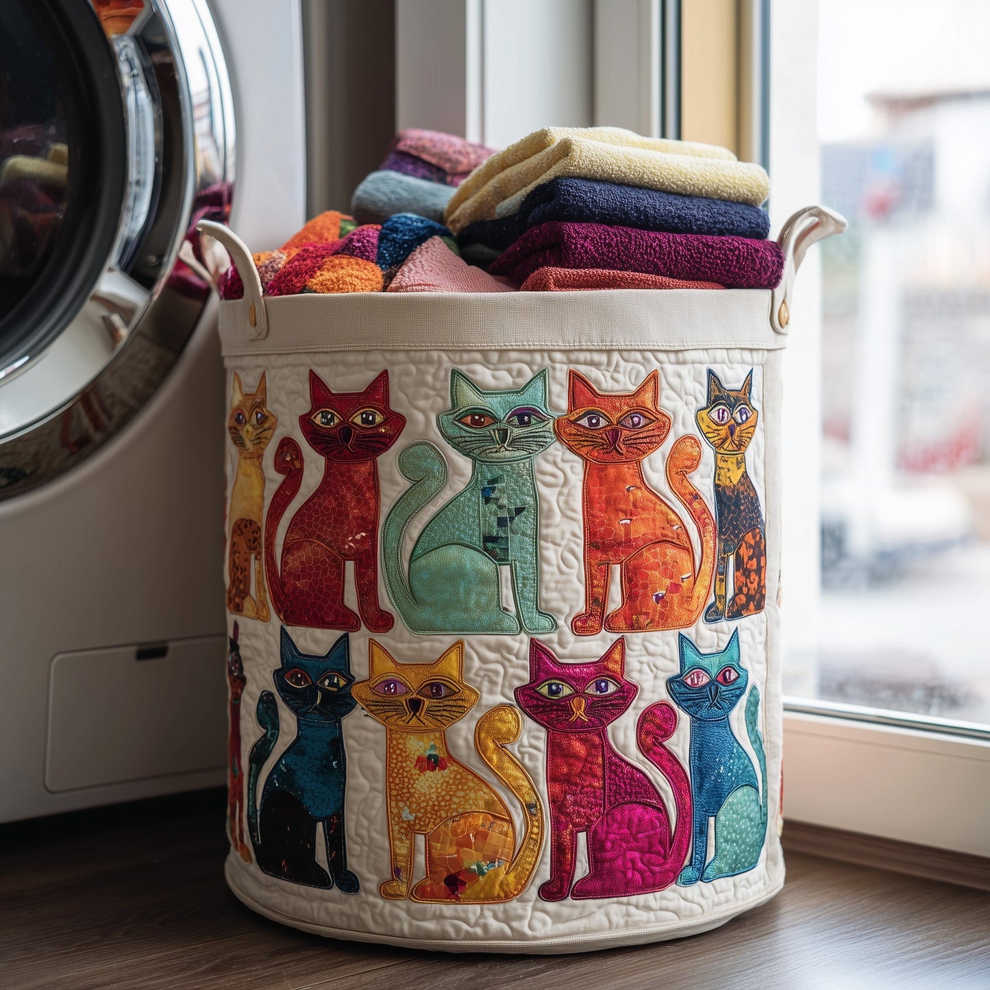 The Playful Cat Quilted Laundry Basket Tote 6242