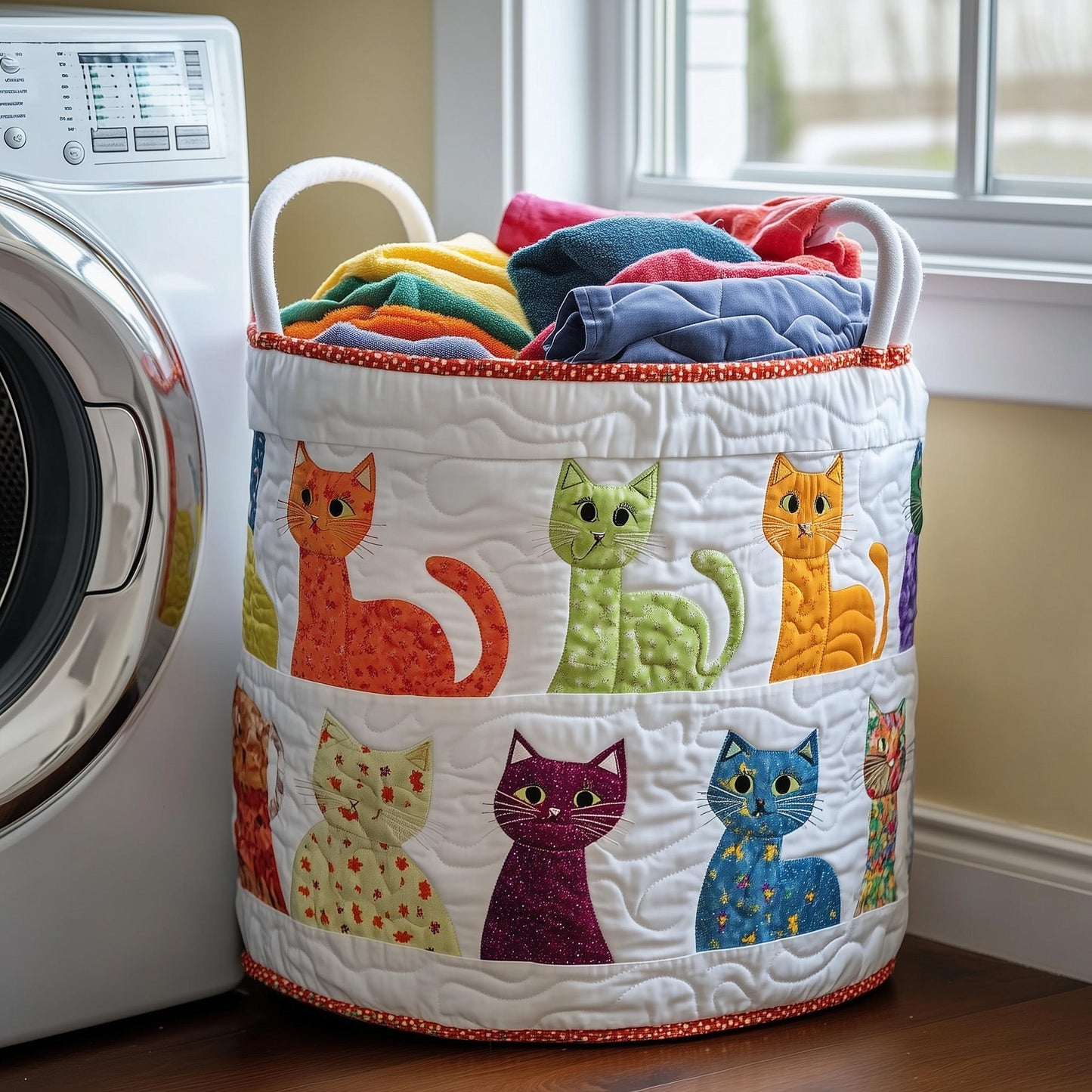The Playful Cat Quilted Laundry Basket Tote 6243