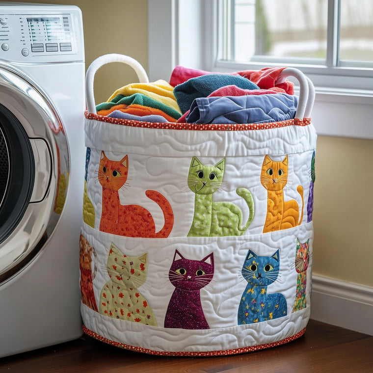 The Playful Cat Quilted Laundry Basket Tote 6243