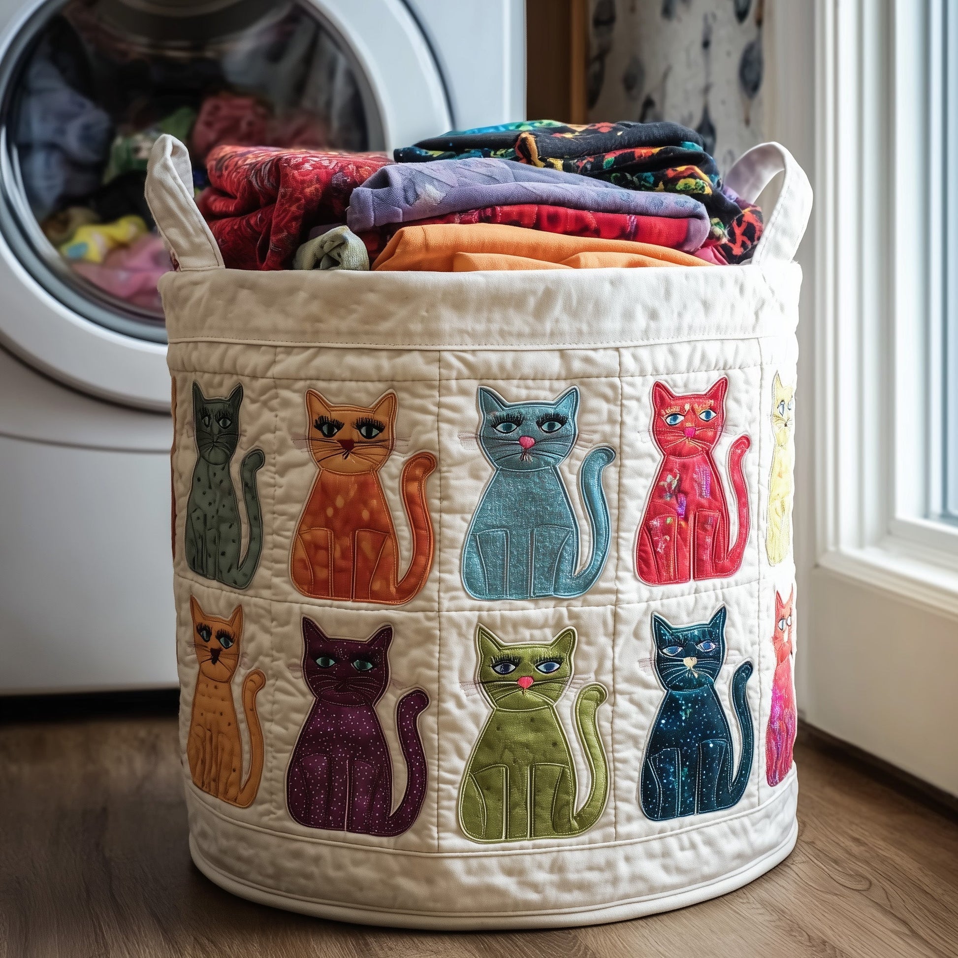 The Playful Cat Quilted Laundry Basket Tote 6244