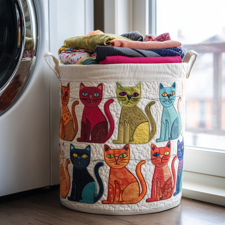The Playful Cat Quilted Laundry Basket Tote 6245