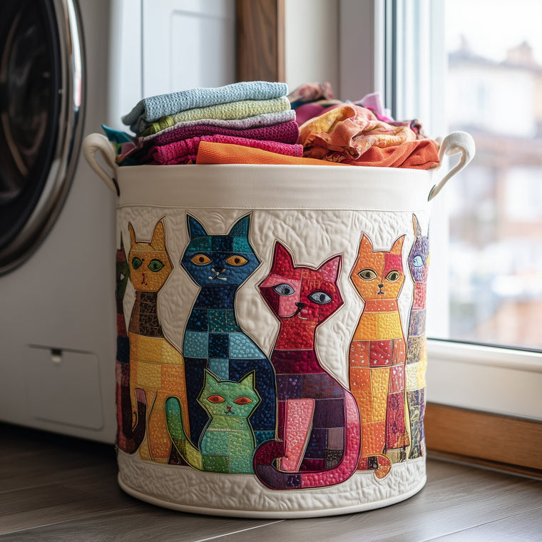 The Playful Cat Quilted Laundry Basket Tote 6246