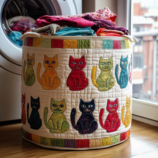 The Playful Cat Quilted Laundry Basket Tote 6248