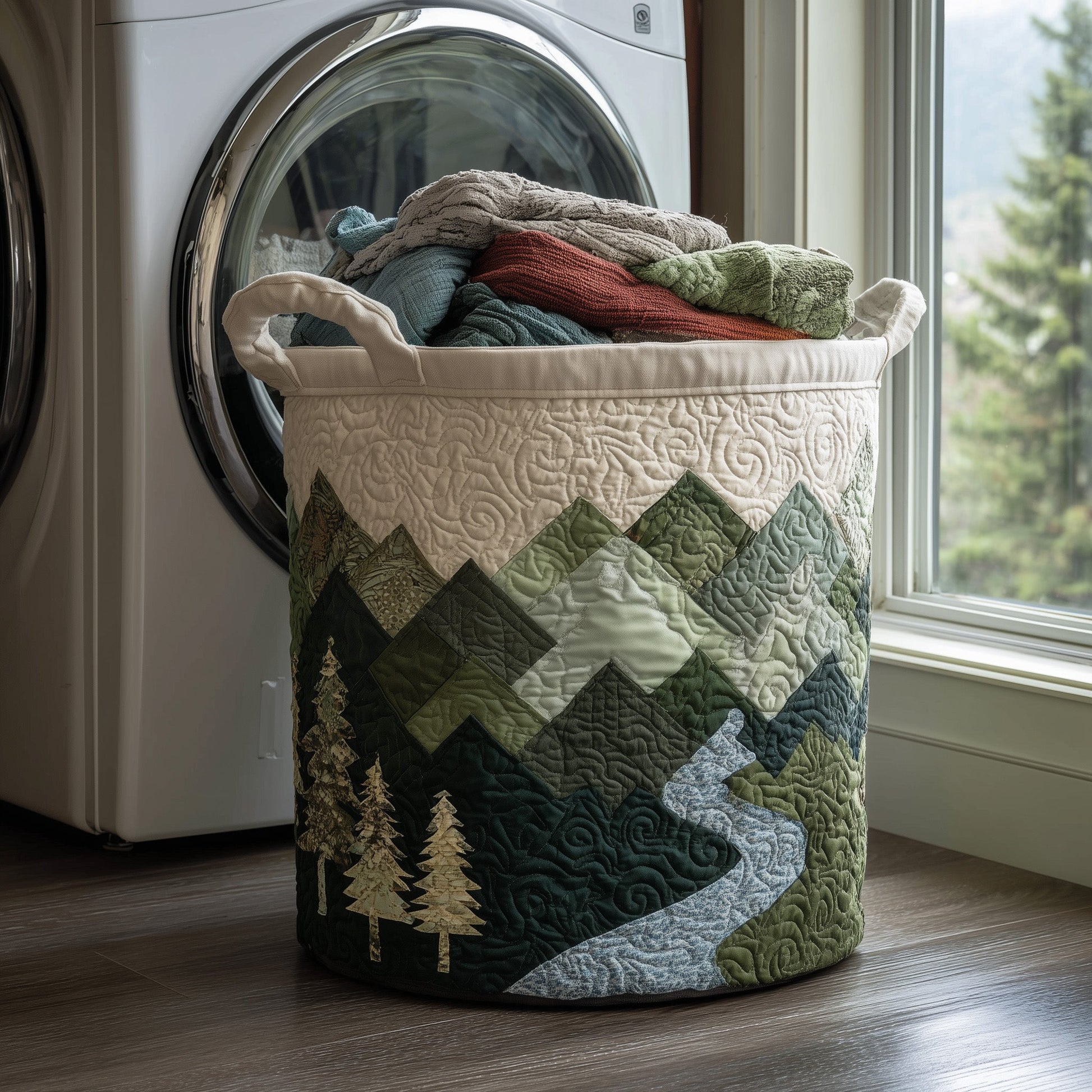 The Misty Forest Quilted Laundry Basket Tote
