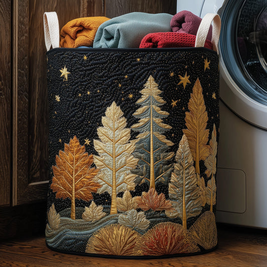 The Midnight Autumn Forest Quilted Laundry Basket Tote
