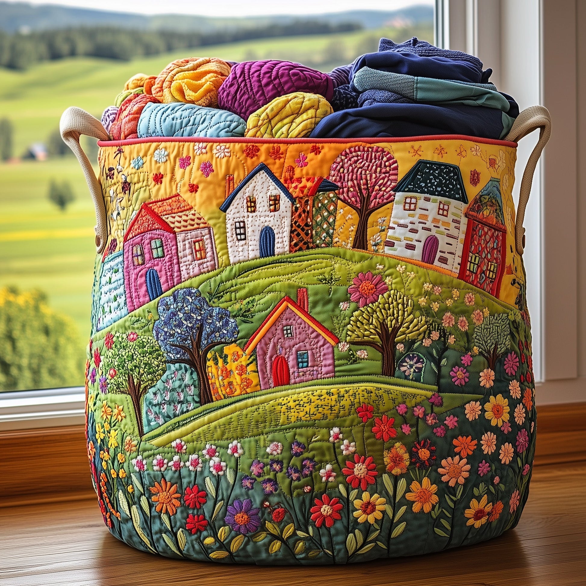 Spring Hillside Laundry Quilted Tote