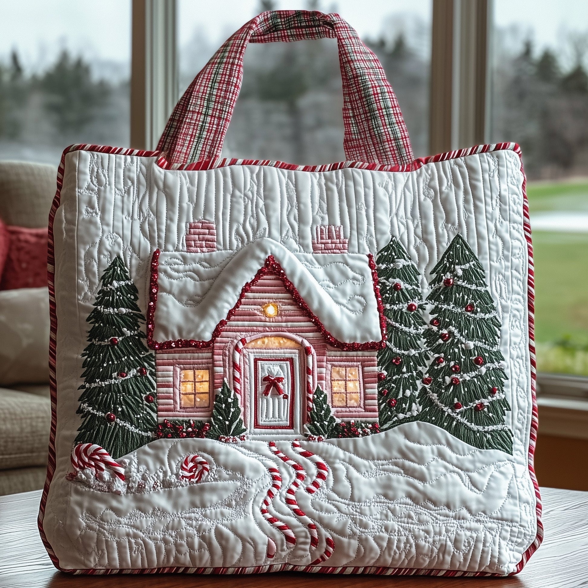 The Candy Cane Cabin Quilted Tote