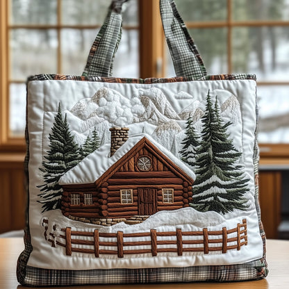 Snowy Cabin Landscape Tote Bag
