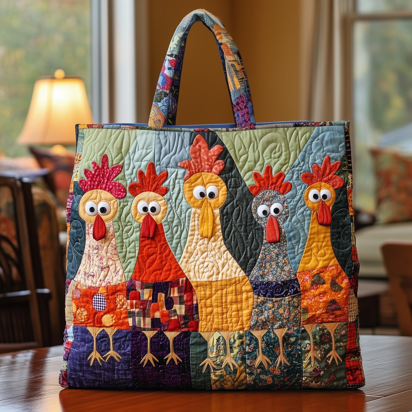 Googly Eyes Chickens Quilted Tote