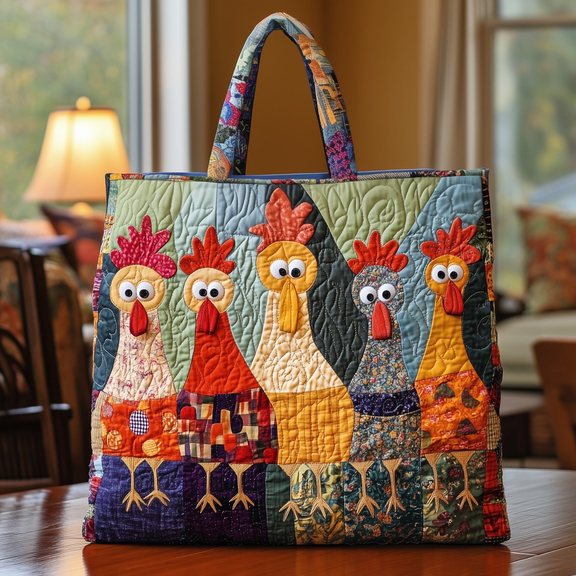 Googly Eyes Chickens Quilted Tote
