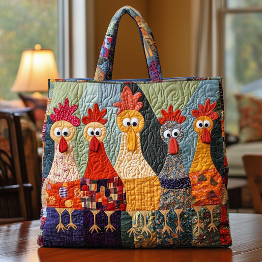 Googly Eyes Chickens Quilted Tote