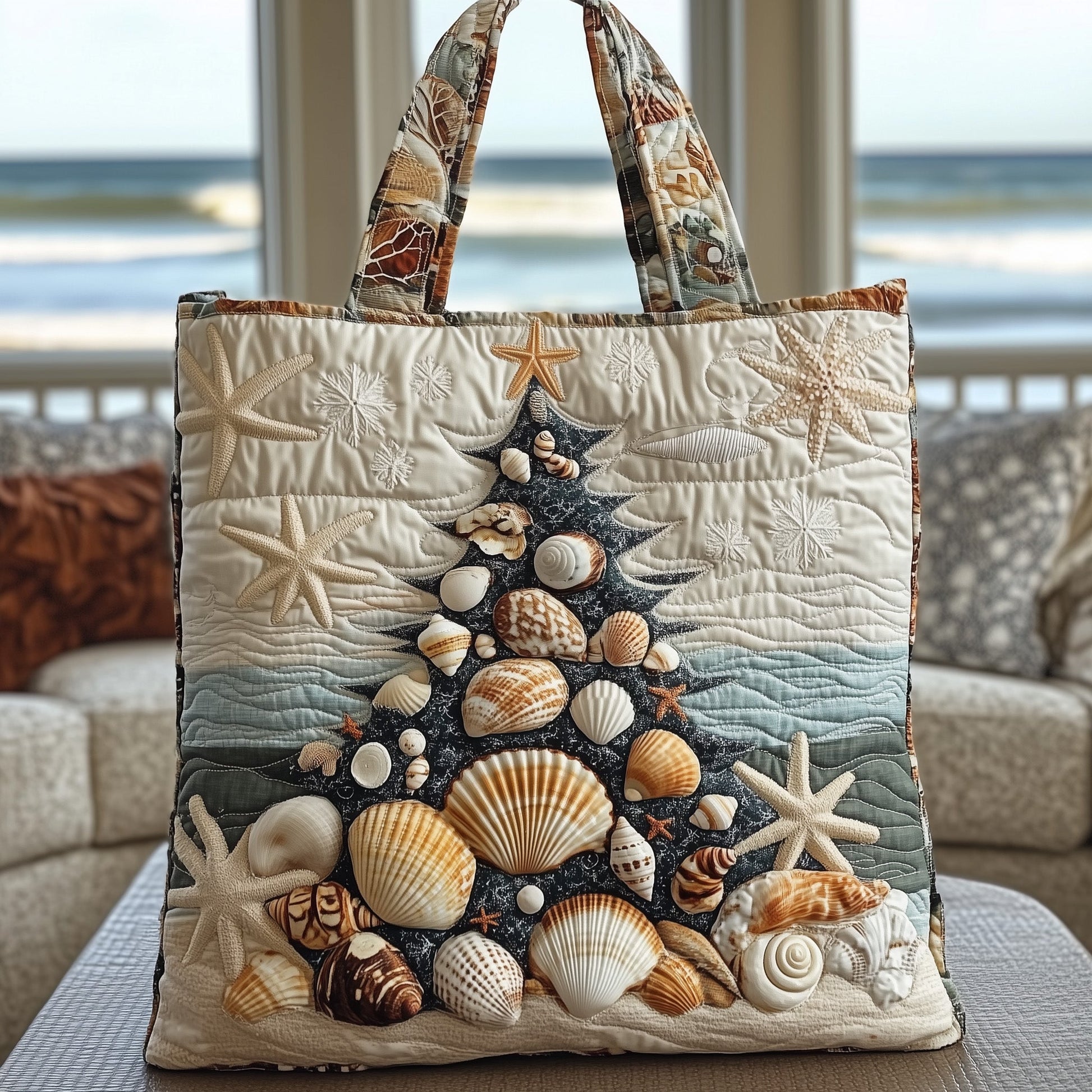 Seashell Christmas Tree Quilted Tote