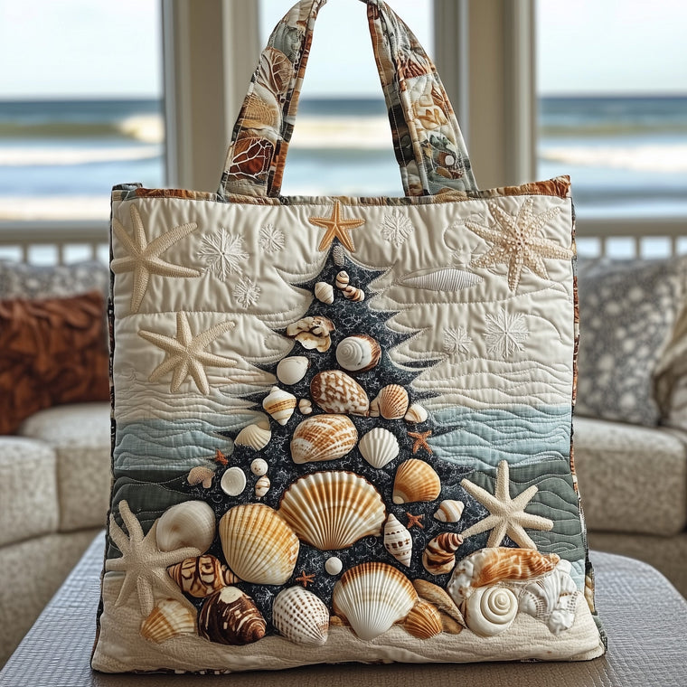 Seashell Christmas Tree Quilted Tote
