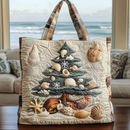 Christmas Tree Seashells Quilted Tote