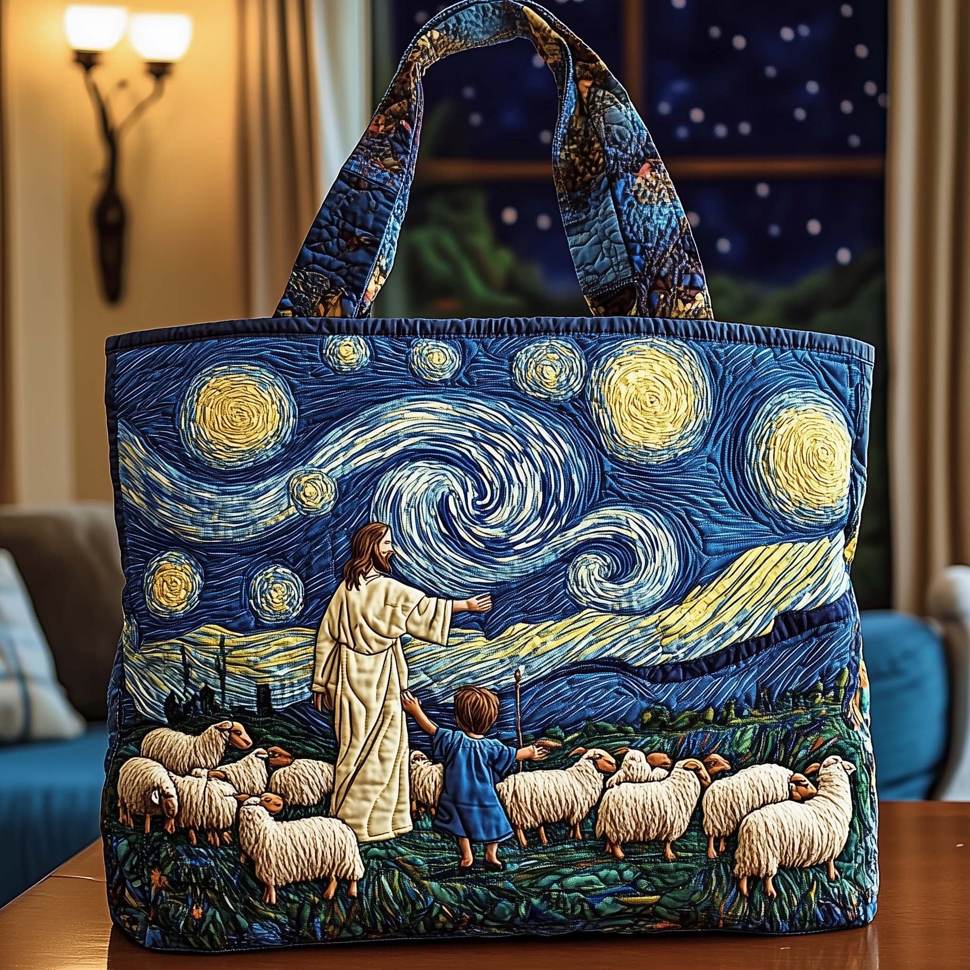 Starry Night Jesus Quilted Tote