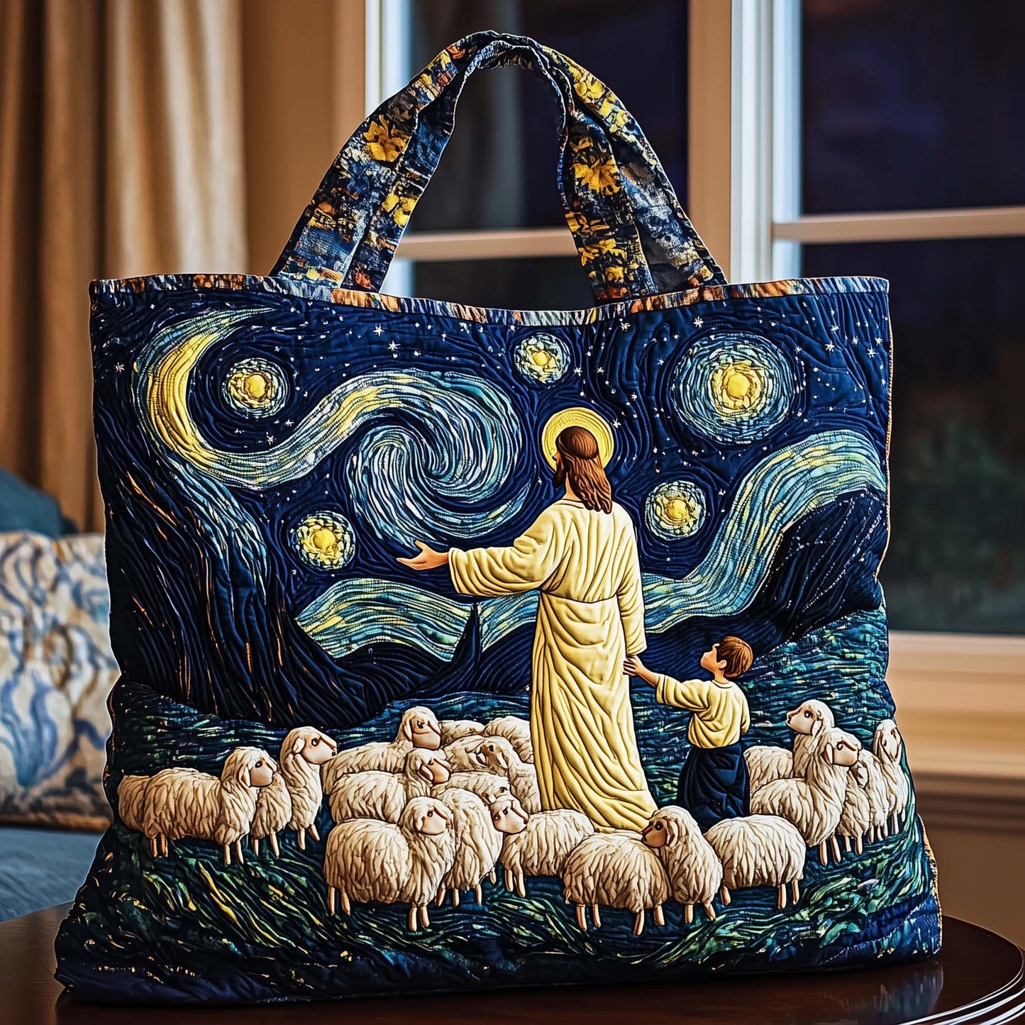 Jesus Starry Night Quilted Tote