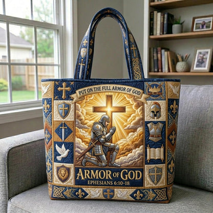 Kneeling Knight Cross Quilted Tote