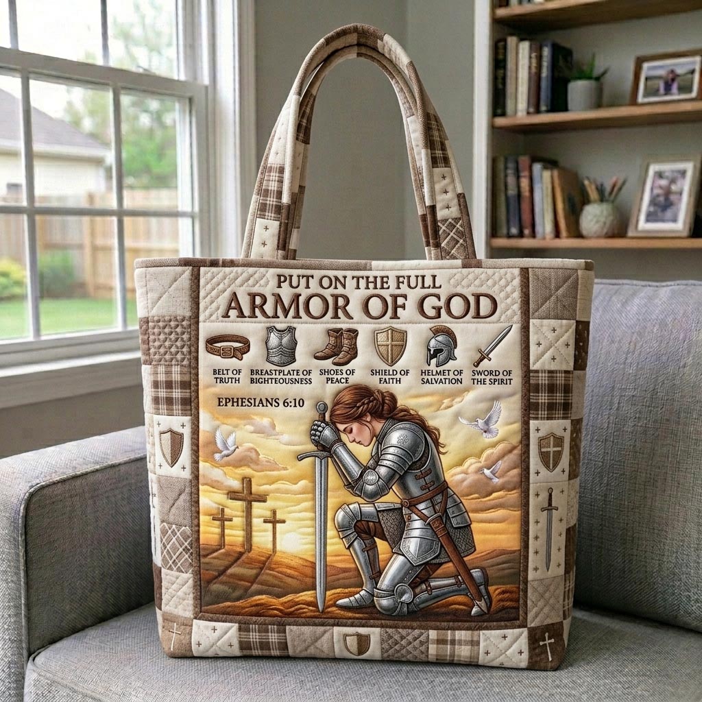 Kneeling Knight Armor Quilted Tote