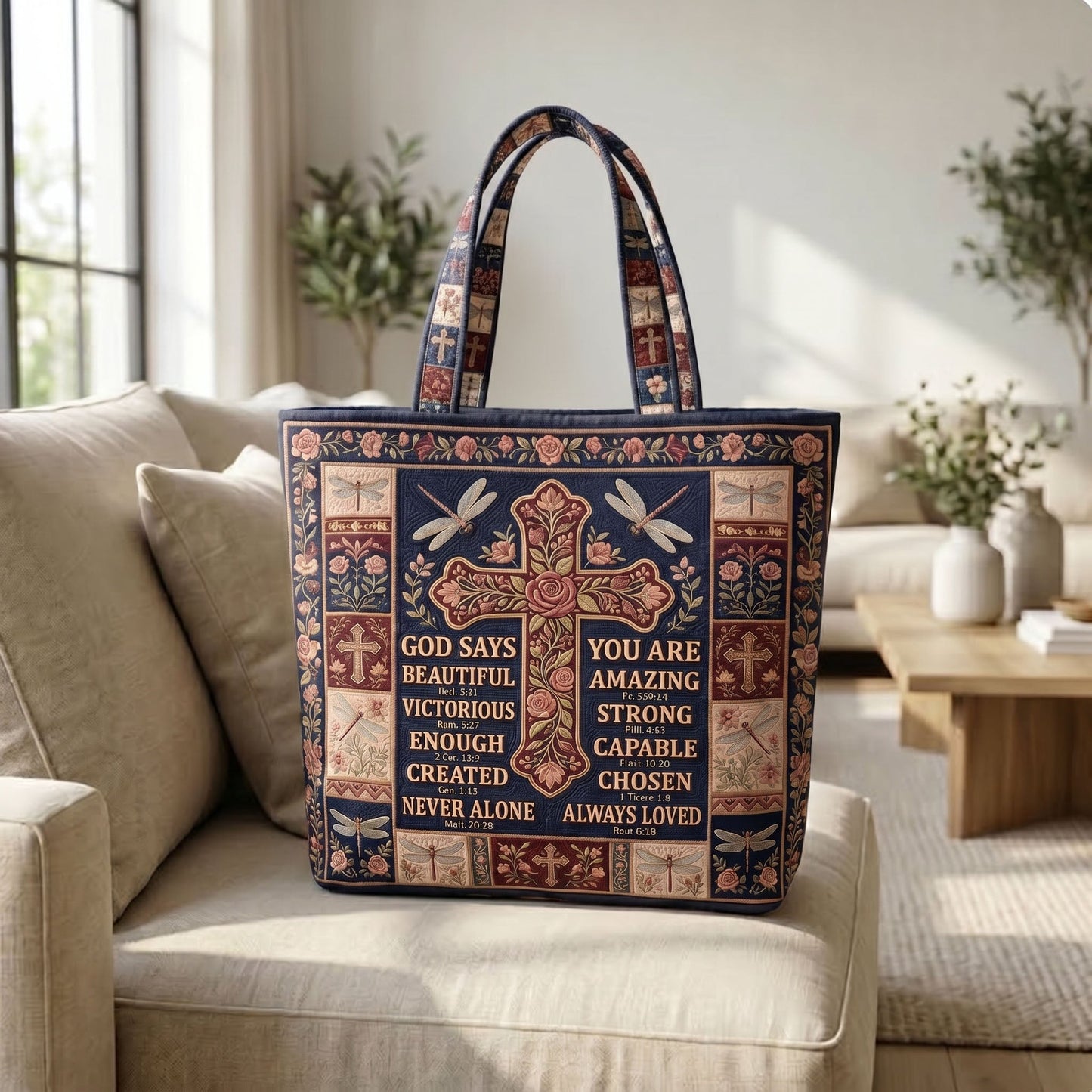 Everyday Bible Verse Quilted Tote