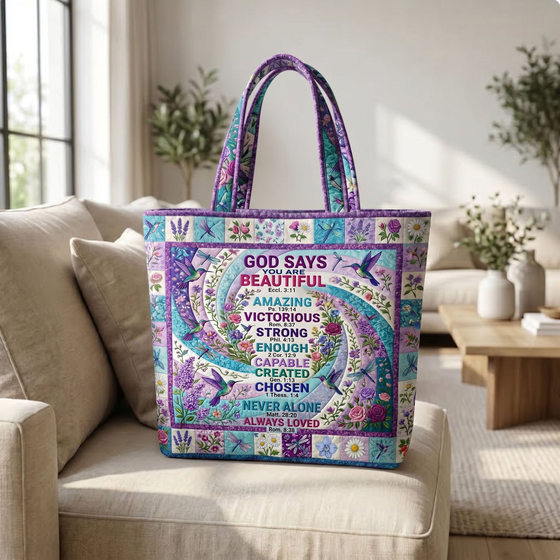 Floral Bible Verse Quilted Tote