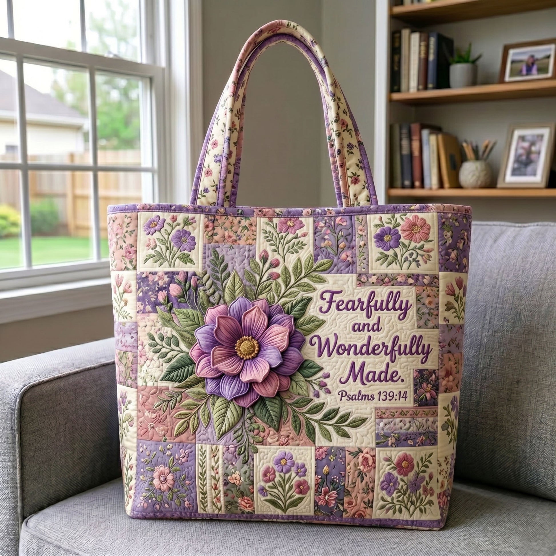 Faith Inspired Floral Quilted Tote