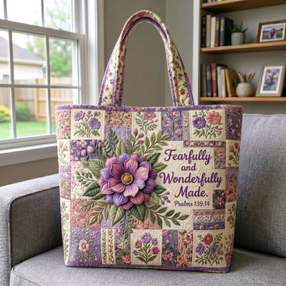 Faith Inspired Floral Quilted Tote
