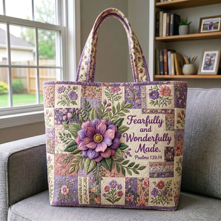 Faith Inspired Floral Quilted Tote
