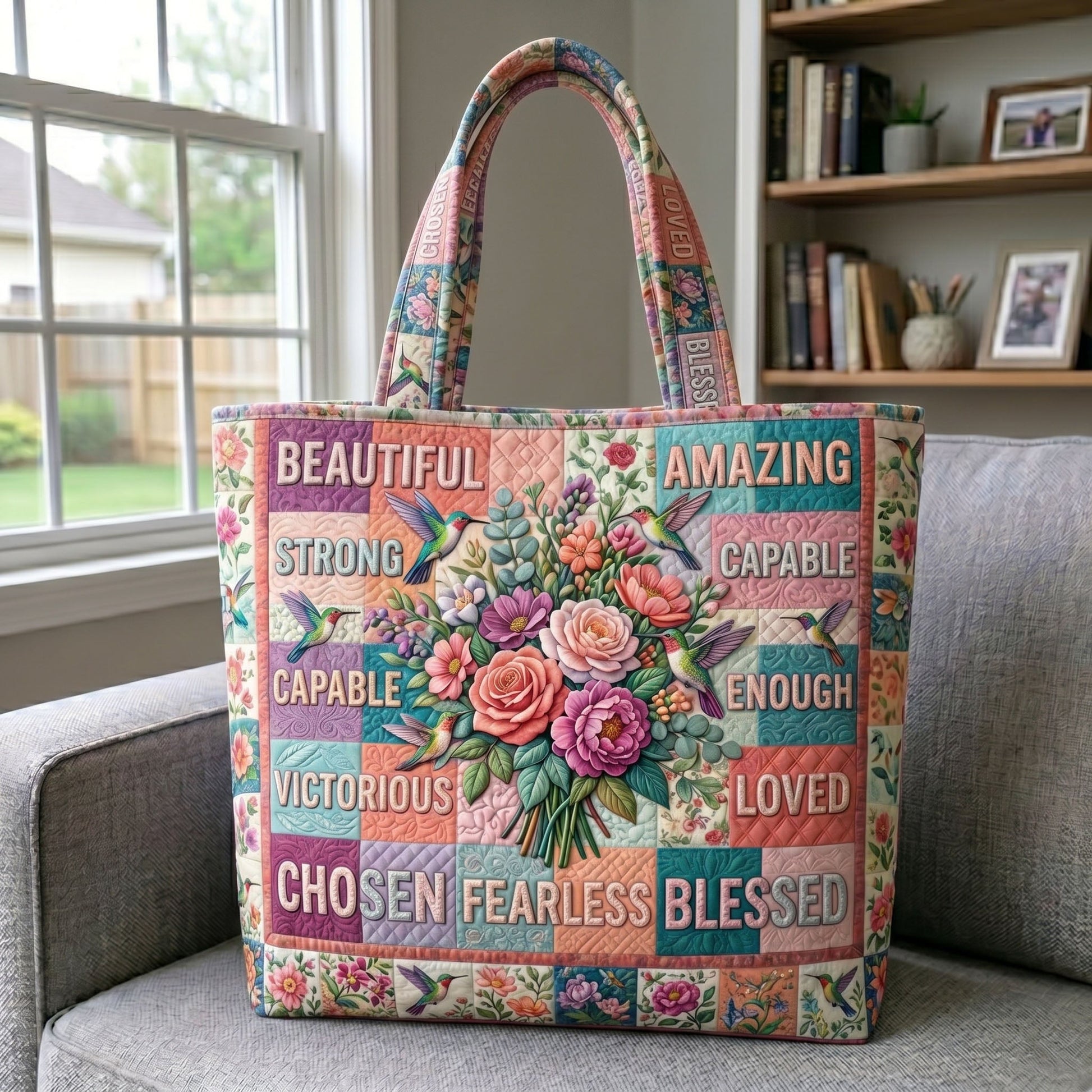 Floral Bible Verse Patchwork Quilted Tote