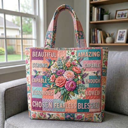 Floral Bible Verse Patchwork Quilted Tote