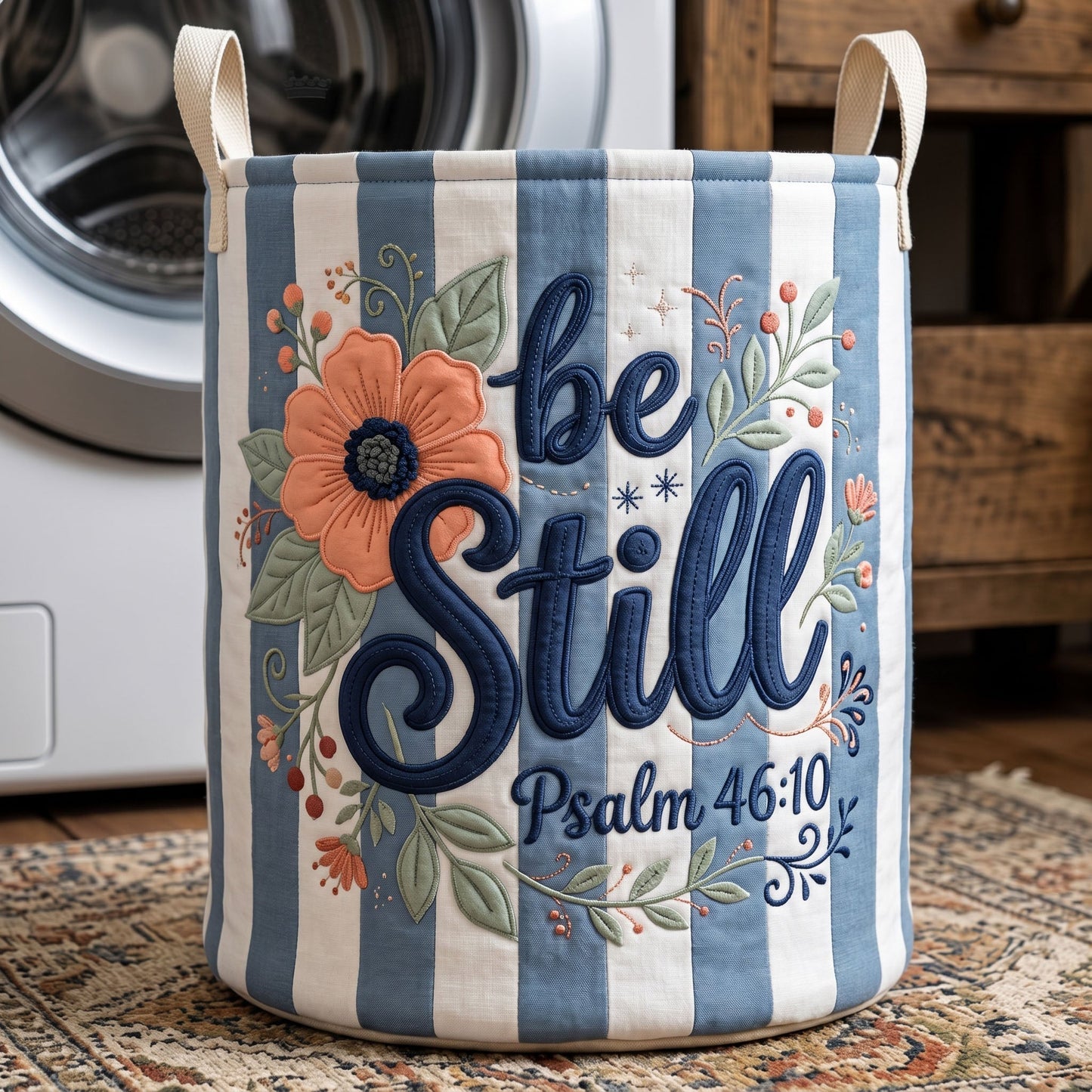 The Striped Christian Quilted Laundry Basket Tote U507