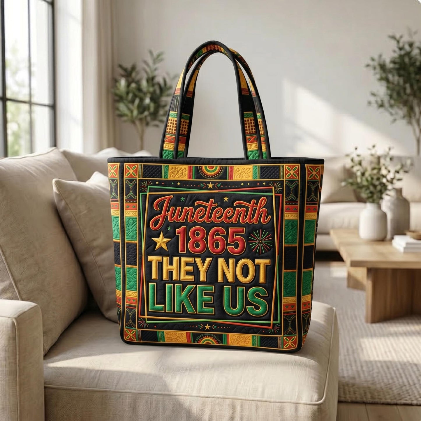Juneteenth 1865 Bold Typography Quilted Tote