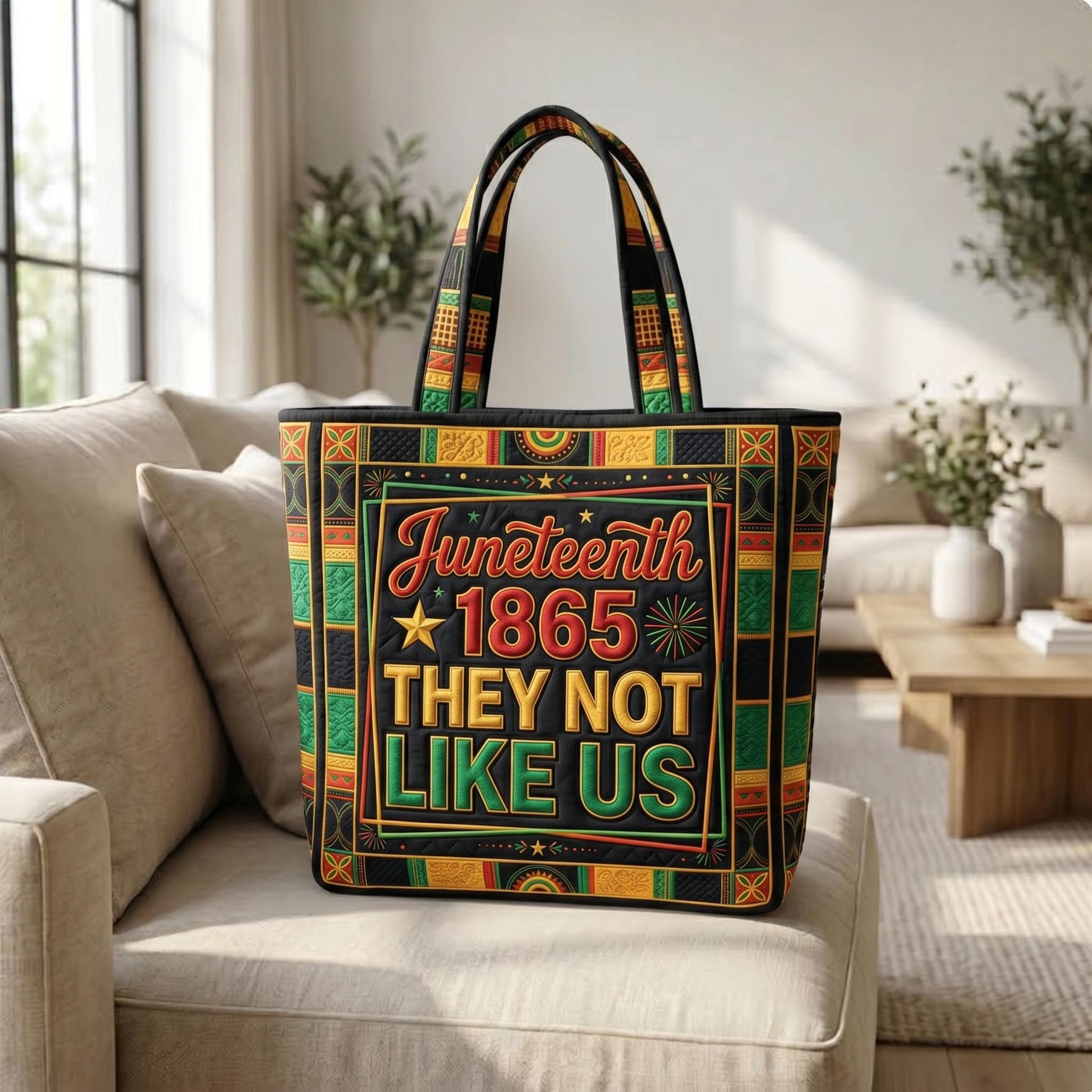 Juneteenth 1865 Bold Typography Quilted Tote