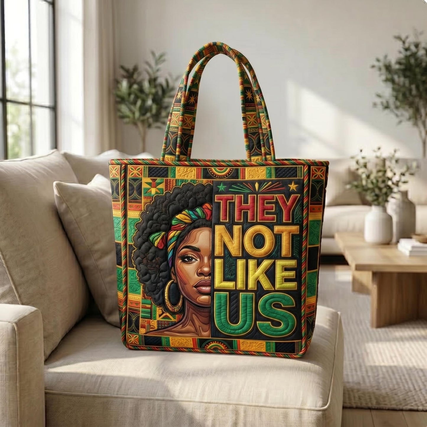Empowered Black Woman Portrait Quilted Tote