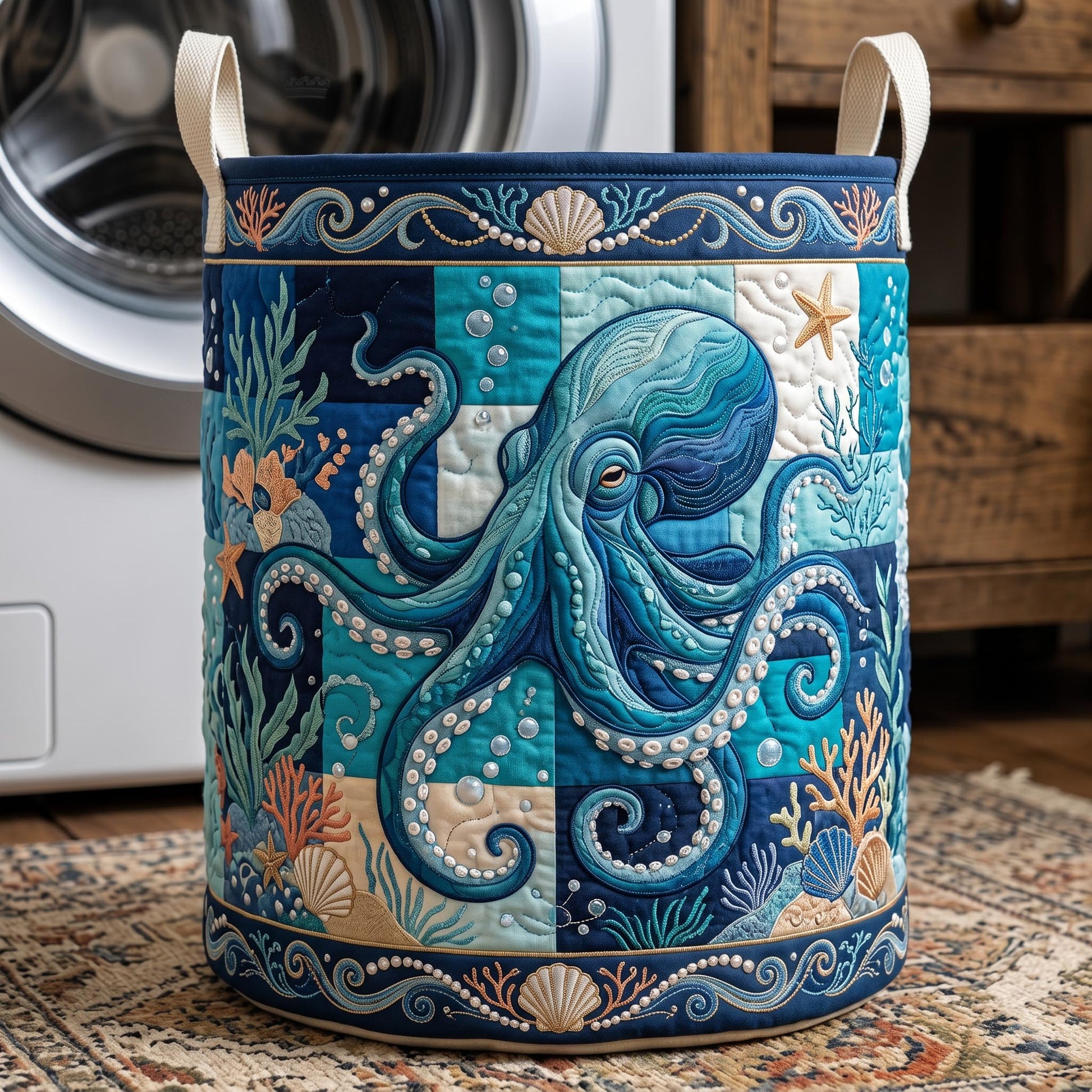 The Coastal Life Quilted Laundry Basket Tote U619