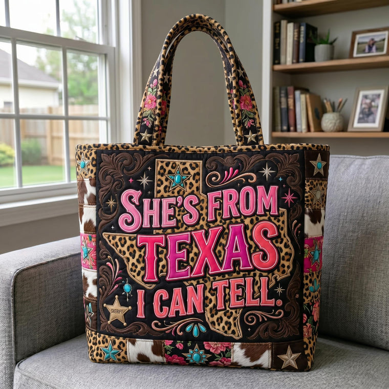 Texas Pride Lettering Quilted Tote