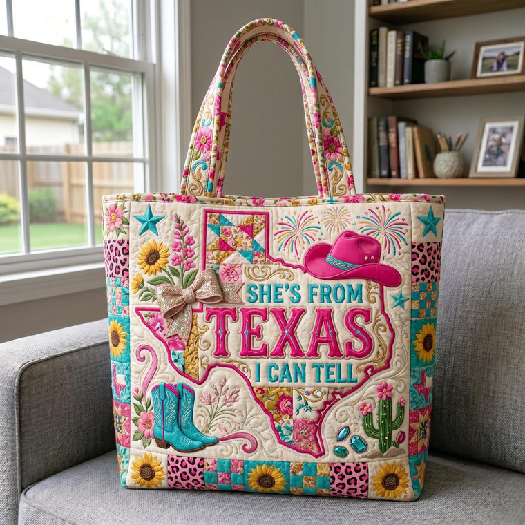 Texas Map Western Icons Quilted Tote