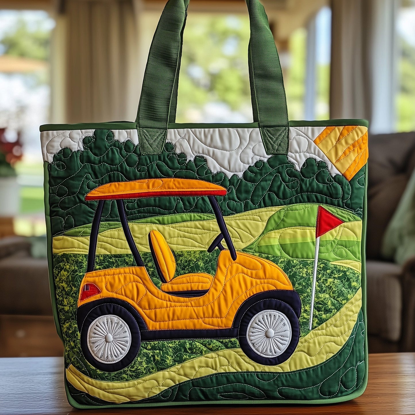Golf Cart Illustration Quilted Tote