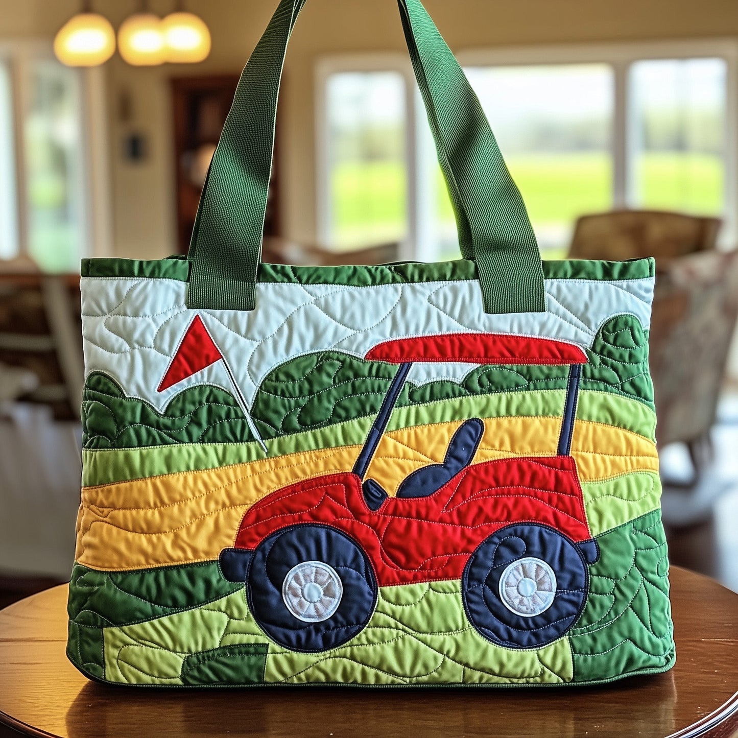 Golf Cart Red Green Quilted Tote
