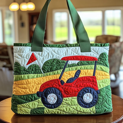 Golf Cart Red Green Quilted Tote