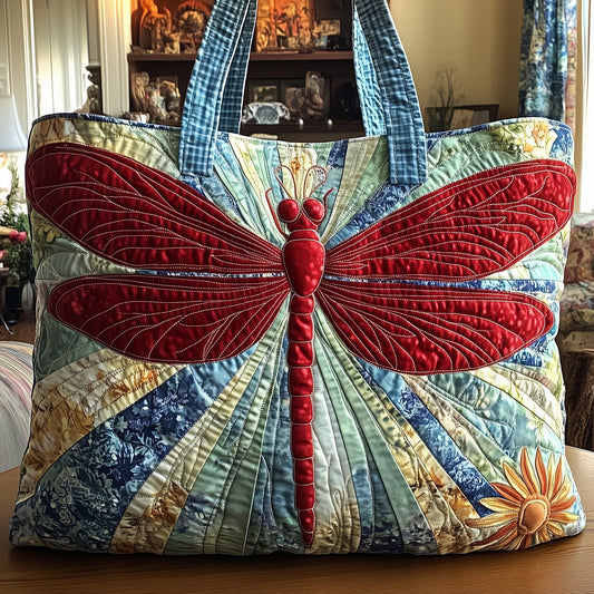 Everyday Red Dragonfly Quilted Tote