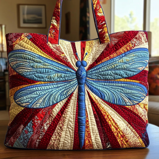 Colorful Dragonfly Wings Quilted Tote