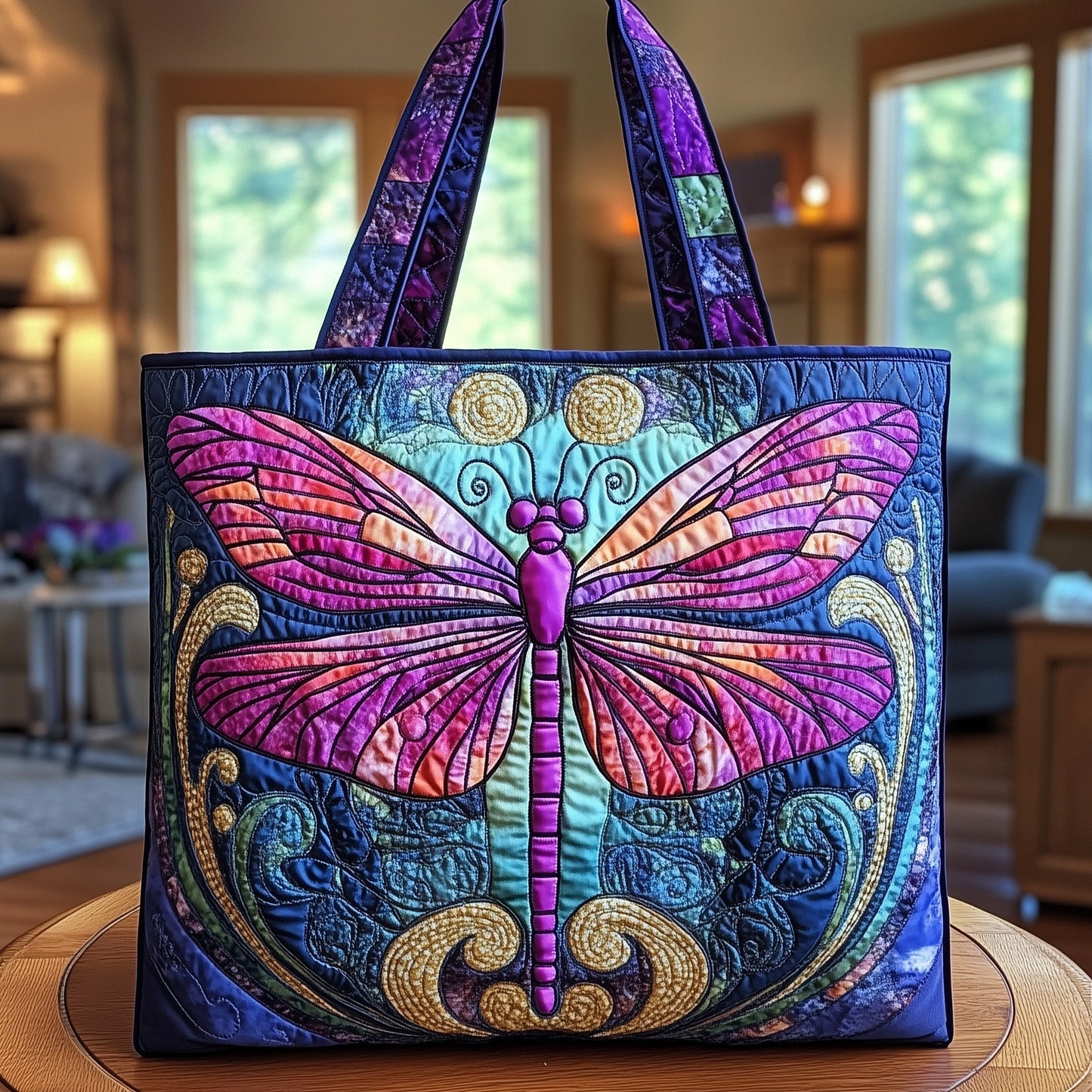 Dragonfly Colorful Wings Quilted Tote