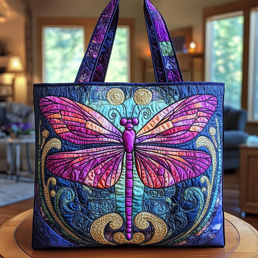 Dragonfly Colorful Wings Quilted Tote