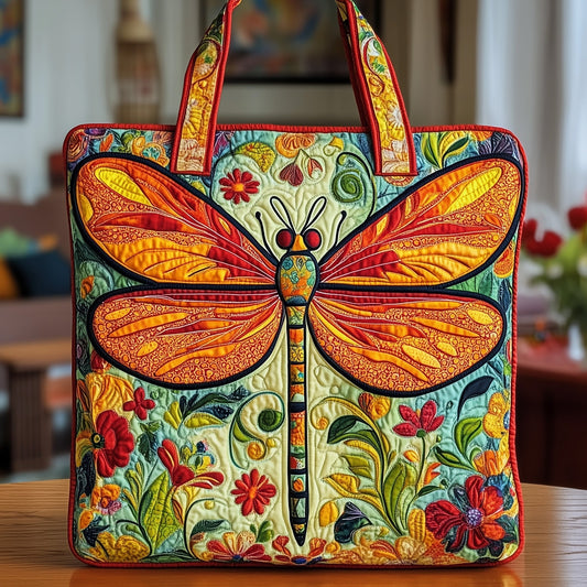 Colorful Dragonfly Artwork Quilted Tote